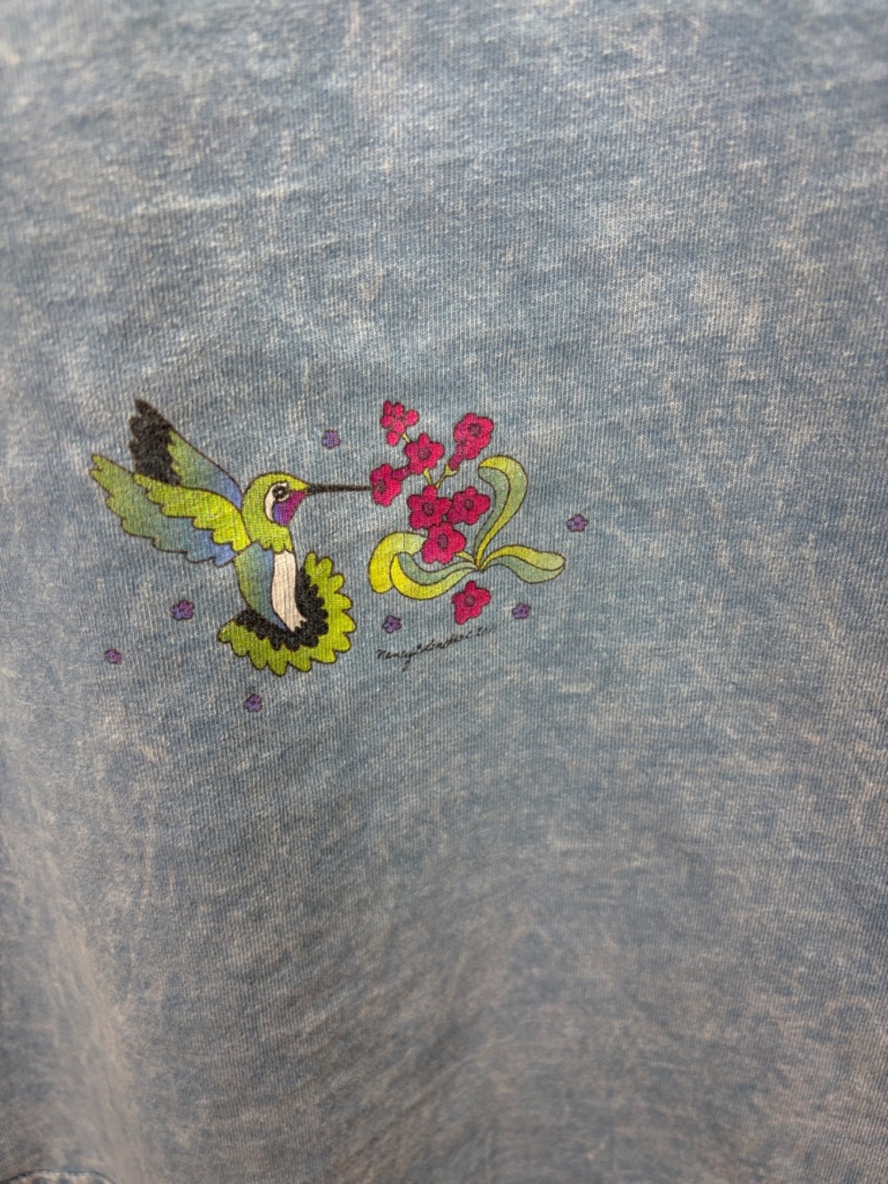 Sabaku Artwear Light Blue Tee with Multicolor Bird & Floral Graphic | Small - Picture 5 of 11